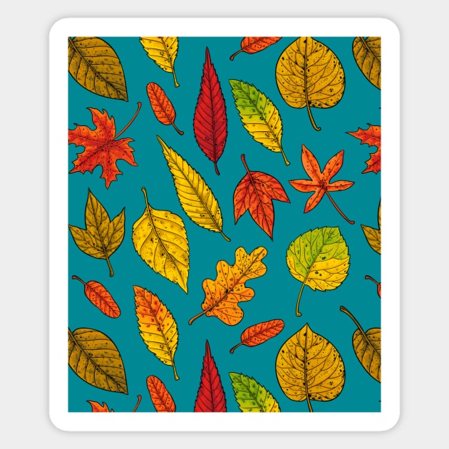 Autumn leaves on blue Sticker by katerinamk